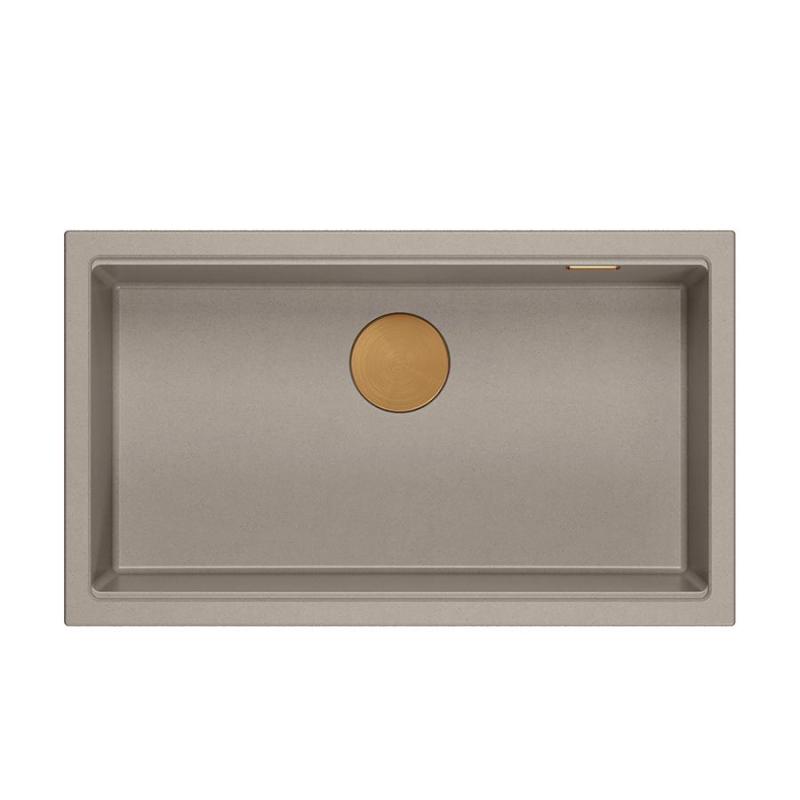 Quadri Newport II velika in globoka granitna pomivalno korito, montaža na pult in pod pult, taupe barva, mere 76x45cm, s bakrenim čepom 1208967308