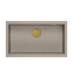 Quadri Newport II velika in globoka granitna pomivalno korito za vgradnjo in podvgradnjo taupe barve, 76x45cm, z zlato zamaško 1208967309