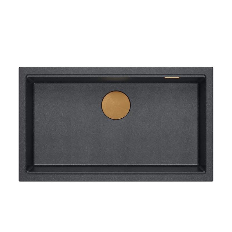Quadri Newport II velika in globoka granitna pomivalno korito za površinsko in podvgradno montažo antracit, velikosti 76x45cm z bakreno odtočno zaporko 1208967311