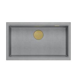 Quadri Newport II velika in globoka pomivalno korito granit nadgradna in vgradna siva pomivalno korito 76x45cm z zlato zaporo 1208967315