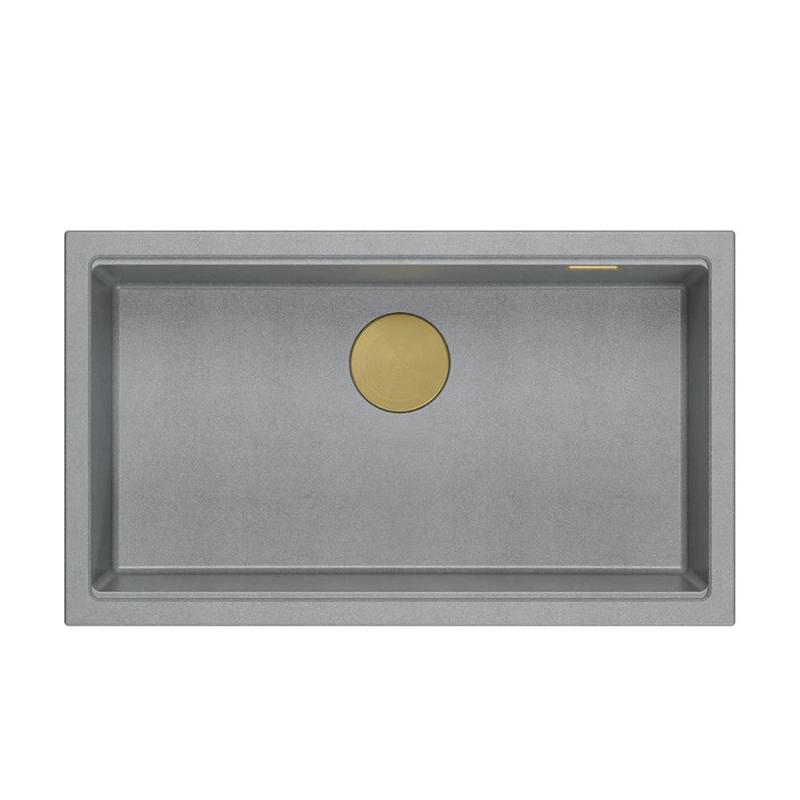 Quadri Newport II velika in globoka pomivalno korito granit nadgradna in vgradna siva pomivalno korito 76x45cm z zlato zaporo 1208967315