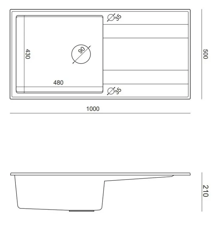 Quadri Luton črno granitno vgradno pomivalno korito z odcejalnikom, reverzibilno, 100x50cm, z bakrenim čepom 1208967316