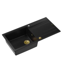 Quadri Luton črno granitno vgradno korito z odcejalno površino, obojestransko 100x50 cm, z zlato zaporo 1208967317