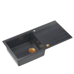 Quadri Luton antracit granitno nadgradno pomivalno korito z odcejalnikom, reverzibilno, 100x50cm s bakrenim čepom 1208967321