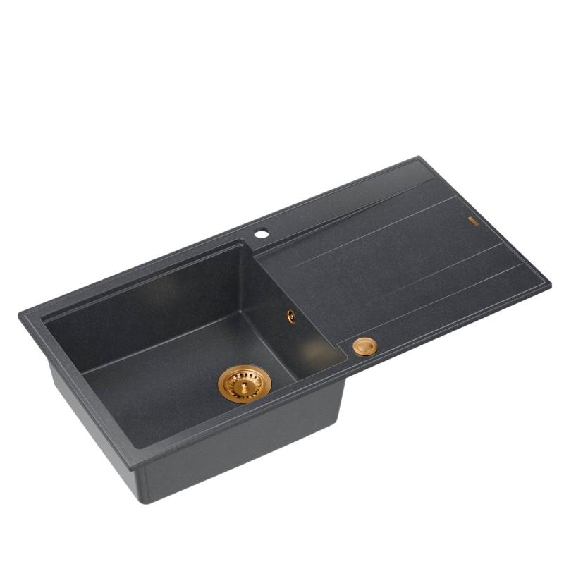 Quadri Luton antracit granitno nadgradno pomivalno korito z odcejalnikom, reverzibilno, 100x50cm s bakrenim čepom 1208967321