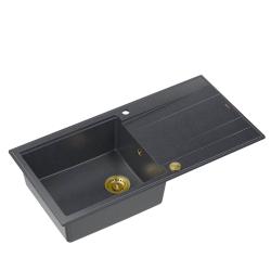 Quadri Luton antracitni granitni nadgradni umivalnik z odcejevalno površino, obrnljiv 100x50cm z zlatim čepom 1208967322
