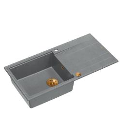 Quadri Luton siva granitna nadgradna pomivalno korito z odcejalno površino, obrnljivo 100x50 cm s bakrenim čepom 1208967324