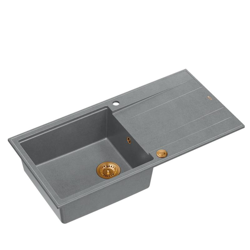 Quadri Luton siva granitna nadgradna pomivalno korito z odcejalno površino, obrnljivo 100x50 cm s bakrenim čepom 1208967324