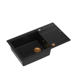 Quadri Luton črno granitno veliko nadgradno pomivalno korito z odcejalnikom, obojestransko, 86x50cm, z bakreno zaporko 1208967326