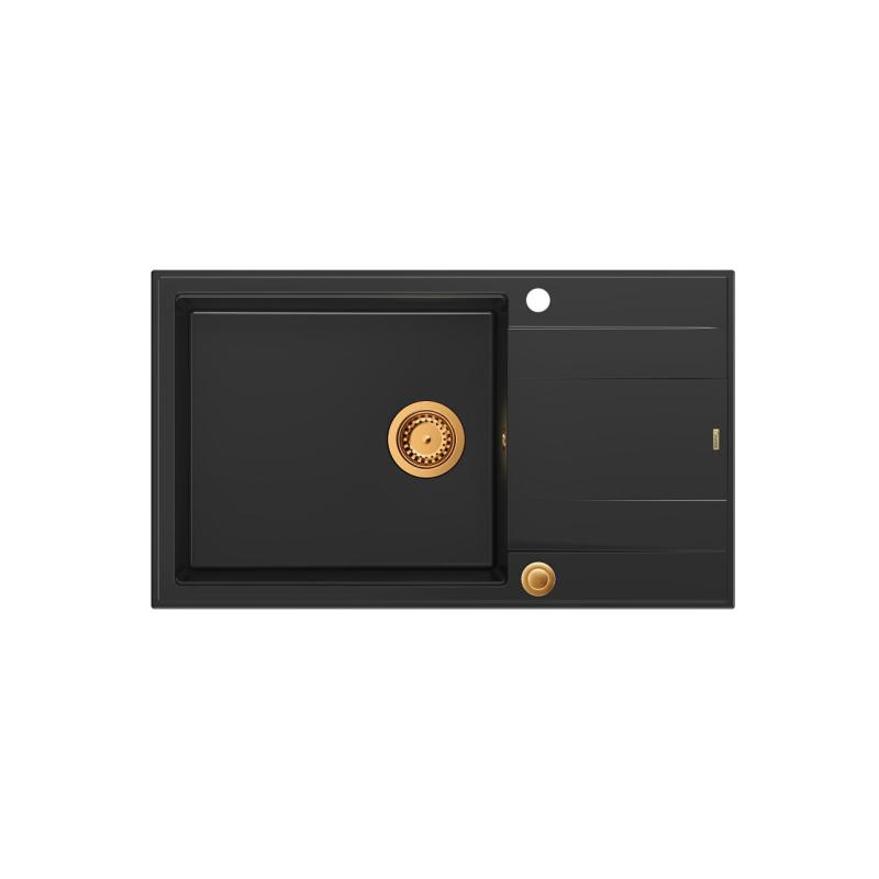 Quadri Luton črno granitno veliko nadgradno pomivalno korito z odcejalnikom, obojestransko, 86x50cm, z bakreno zaporko 1208967326