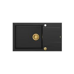 Quadri Luton črno granitno veliko nadgradno pomivalno korito z odcejalnikom, obojestransko, 86x50cm, z zlato vtikačo 1208967327