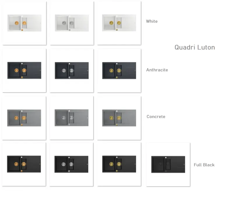 Quadri Luton črno granitno veliko nadgradno pomivalno korito z odcejalnikom, obojestransko, 86x50cm, z zlato vtikačo 1208967327
