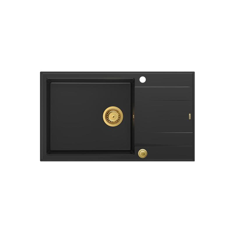 Quadri Luton črno granitno veliko nadgradno pomivalno korito z odcejalnikom, obojestransko, 86x50cm, z zlato vtikačo 1208967327