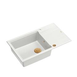 Quadri Luton bela granitna velika nadgradna pomivalno korito z odcejalnikom, obojestranska 86x50cm s bakrenim čepom 1208967328
