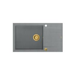 Quadri Luton siva granitna velika vgradna pomivalna korita z odcejalnikom, obojestranska 86x50 cm z zlato odtočno cevjo 1208967332