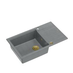 Quadri Luton siva granitna velika vgradna pomivalna korita z odcejalnikom, obojestranska 86x50 cm z zlato odtočno cevjo 1208967332