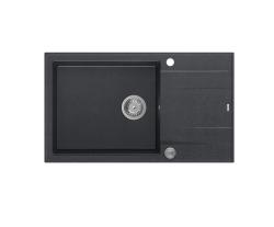 Quadri Luton antracitna granitna velika vgradna pomivalna korita z odcejalno površino, obojestranska, 86x50 cm, z inox čepom 1208967333