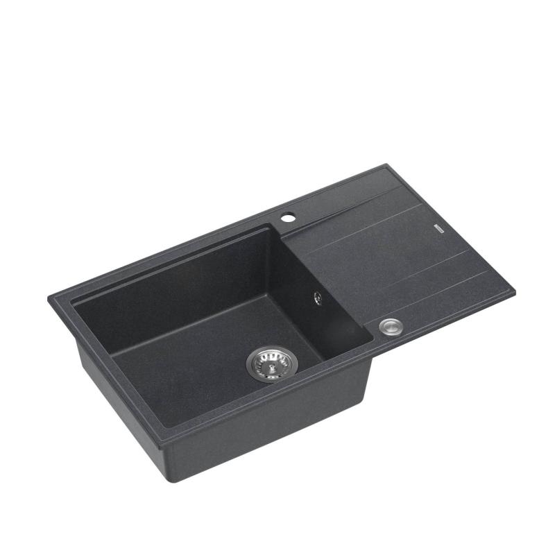Quadri Luton antracitna granitna velika vgradna pomivalna korita z odcejalno površino, obojestranska, 86x50 cm, z inox čepom 1208967333