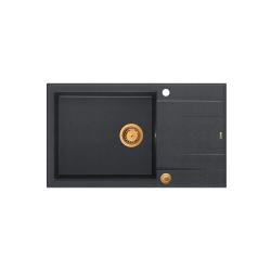 Quadri Luton antracitna granitna velika nadgradna pomivalna korita z odcejalno površino, obrnljiva 86x50 cm z bakreno vtičnico 1208967335