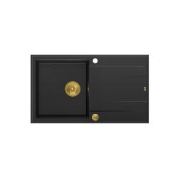 Quadri Luton črno granitno vgradno korito s odcejalno površino, reverzibilno, 86x50cm z zlato rešetko 1208967336
