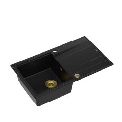 Quadri Luton črno granitno vgradno korito s odcejalno površino, reverzibilno, 86x50cm z zlato rešetko 1208967336