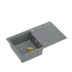 Quadri Luton sivo granitno nadgradno pomivalno korito z odcejalnikom, obojestransko 86x50 cm z zlato ploščico 1208967341