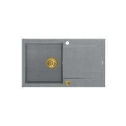 Quadri Luton sivo granitno nadgradno pomivalno korito z odcejalnikom, obojestransko 86x50 cm z zlato ploščico 1208967341