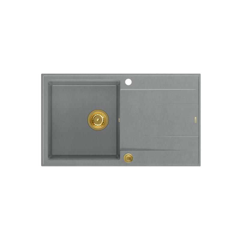 Quadri Luton sivo granitno nadgradno pomivalno korito z odcejalnikom, obojestransko 86x50 cm z zlato ploščico 1208967341