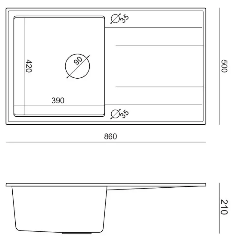 Quadri Luton sivo granitno nadgradno pomivalno korito z odcejalnikom, obojestransko 86x50 cm z zlato ploščico 1208967341