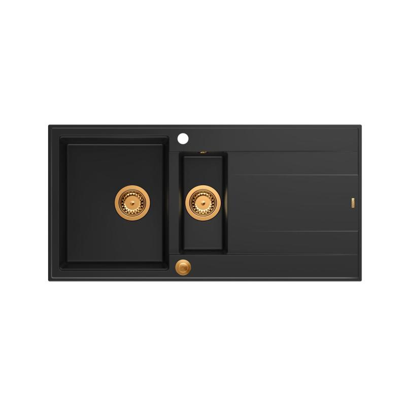 Quadri Luton črno granitno nadgradno korito 1,5 pomivalnega korita z odcejalnikom, obojestransko 100x50cm z bakreno zaporko 1208967347