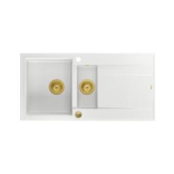 Quadri Luton bela granitna nadgradna pomivalna korita 1,5 korita z odcejalnikom, obrnljiva, 100x50 cm, z zlato odprtino 1208967348