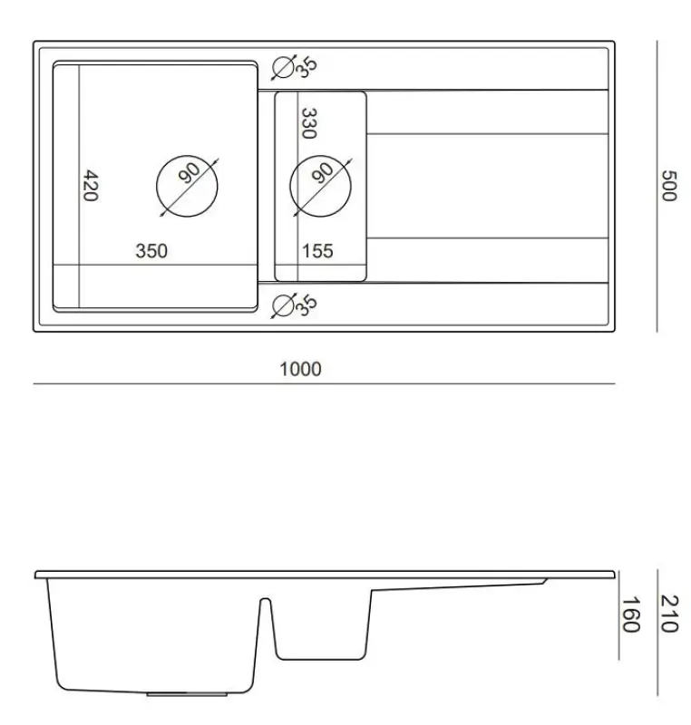 Quadri Luton bela granitna nadgradna pomivalna korita 1,5 korita z odcejalnikom, obrnljiva, 100x50 cm, z zlato odprtino 1208967348