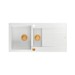Quadri Luton bela granitna nadgradna 1,5 pomivalna korita z odcejalnikom, obrnljiva 100x50 cm z bakrenim čepom 1208967349