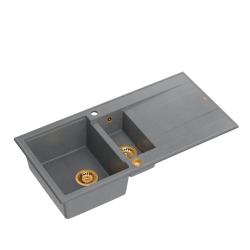 Quadri Luton sivo granitno površinsko korito 1,5 pomivalnega korita z odcejalnikom, obrnljivo 100x50 cm z bakrenim čepom 1208967352