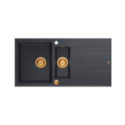Quadri Luton antracitni granitni nadpultni pomivalnik 1,5 korita z odcejalnikom, obrnljiv, 100x50 cm, z bakrenim čepom 1208967355