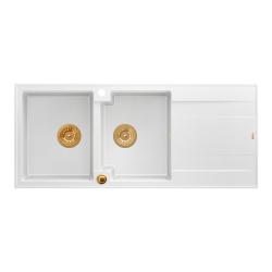 Quadri Luton vgradni dvojni granitni pomivalnik bel z odcejalnim delom 116x50 cm s kovinskim čepom 1208967359