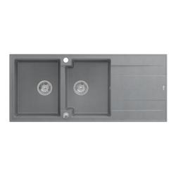 Quadri Luton nadgradna dvojna granitna pomivalno korito siva z odcejalnikom 116x50 cm z inox čepom 1208967360