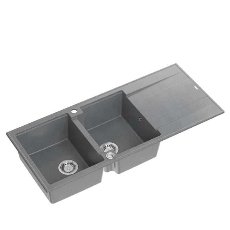 Quadri Luton nadgradna dvojna granitna pomivalno korito siva z odcejalnikom 116x50 cm z inox čepom 1208967360