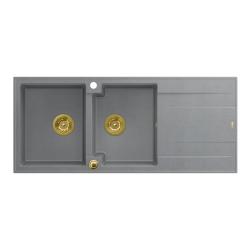 Quadri Luton vgradna dvojna granitna pomivalna korita s sivim odcejalnikom 116x50 cm z zlato odtočno zaporko 1208967361.