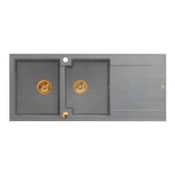 Quadri Luton vgrajeno dvojno granitno korito siva z odcejalnikom 116x50 cm s kovinskim zamaškom 1208967362