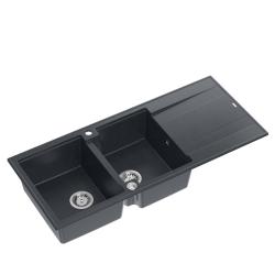 Quadri Luton vgradni dvojni granitni pomivalnik antracit z odcejalnikom 116x50 cm z inox čepom 1208967363