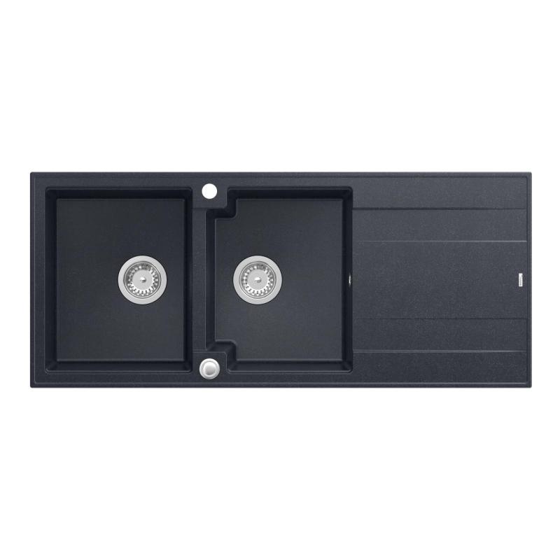 Quadri Luton vgradni dvojni granitni pomivalnik antracit z odcejalnikom 116x50 cm z inox čepom 1208967363