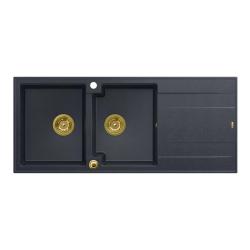 Quadri Luton nadgradnja dvojnega granitnega pomivalnega korita antracit z odcejevalnikom 116x50 cm z zlato odtočno zaporko 1208967364