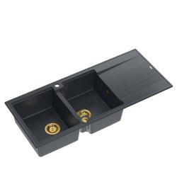 Quadri Luton nadgradnja dvojnega granitnega pomivalnega korita antracit z odcejevalnikom 116x50 cm z zlato odtočno zaporko 1208967364