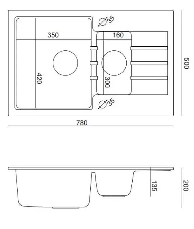 Quadri Cardigan antracit 1,5 granitna nadgradna pomivalna korita z odcejalnikom, obojestranska 78x50 cm 1208967381