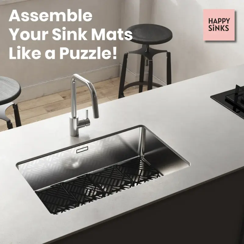 Magisso Happy Sink Puzzel črni zaščitnik za dno, 4 kosi za pomivalno korito, črna barva, 32,5 x 32,5 cm, 1208967385