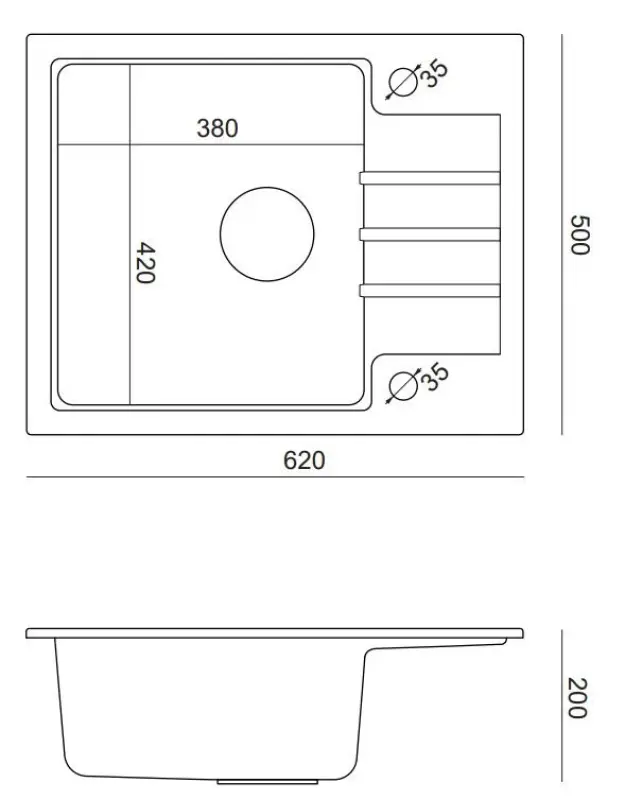 Quadri Cardigan siv granitni vgradni pomivalno korito z odcejalnikom, obrnljivo 62x50cm 1208967392