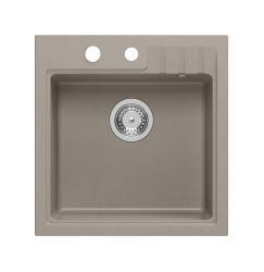 Quadri vest taupe granieten inbouwspoelbak 50x52cm met kraangatbank 1208967396