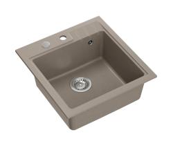 Quadri vest taupe granieten inbouwspoelbak 50x52cm met kraangatbank 1208967396