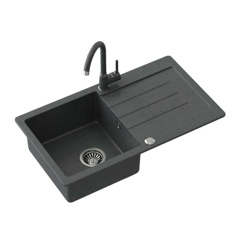 Quadri Kendal antracitni granitni pomivalno korito z odcejalnim delom 77x44cm obojestransko 1208967397